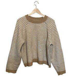 AE Women's Sweater Beige &‎ White Striped Knit Sweater Sz M Lagenlook Minimalist